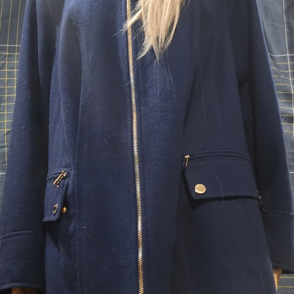 Michael Kors Women's Blue Long Sleeve Pockets Collared Full Zip Overcoat Size 0X - Picture 7 of 13